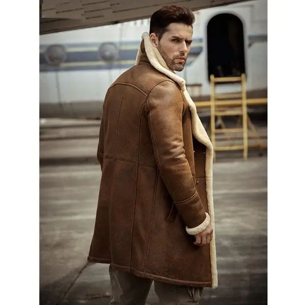 Mens leather clearance shearling trench coat