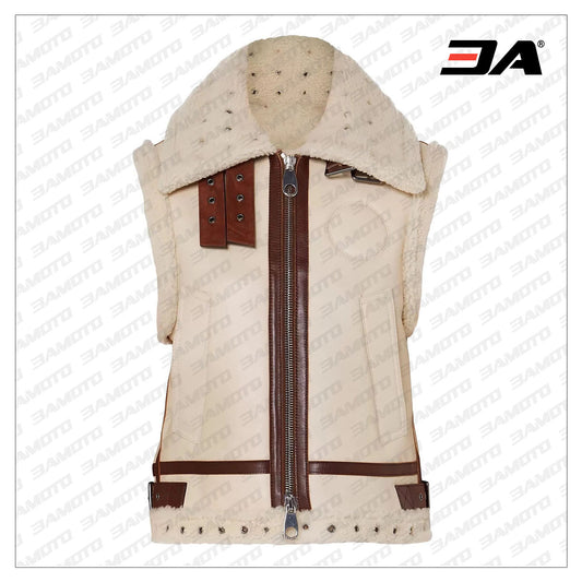 Shearling Lined Suede Trimmed Fur Leather Vest - Fashion Leather Jackets USA - 3AMOTO