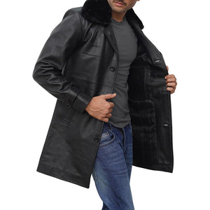 shearling black coat for men