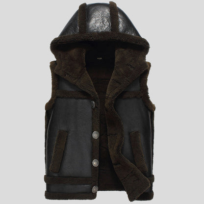 sheepskin shearling vest with hood