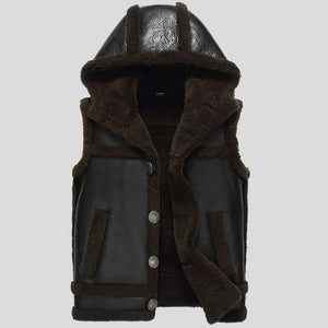 sheepskin shearling vest with hood
