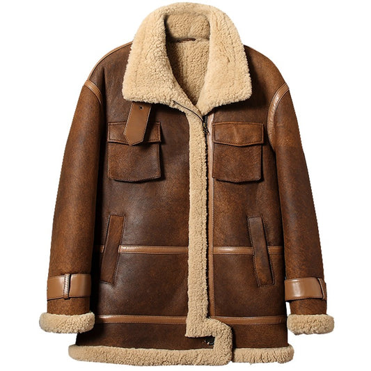 sheepskin long coat - Fashion Leather Jackets USA - 3AMOTO