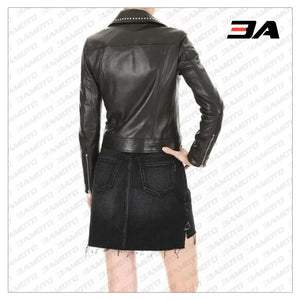 Silver Studded Biker Jacket with Pins - 3A MOTO LEATHER