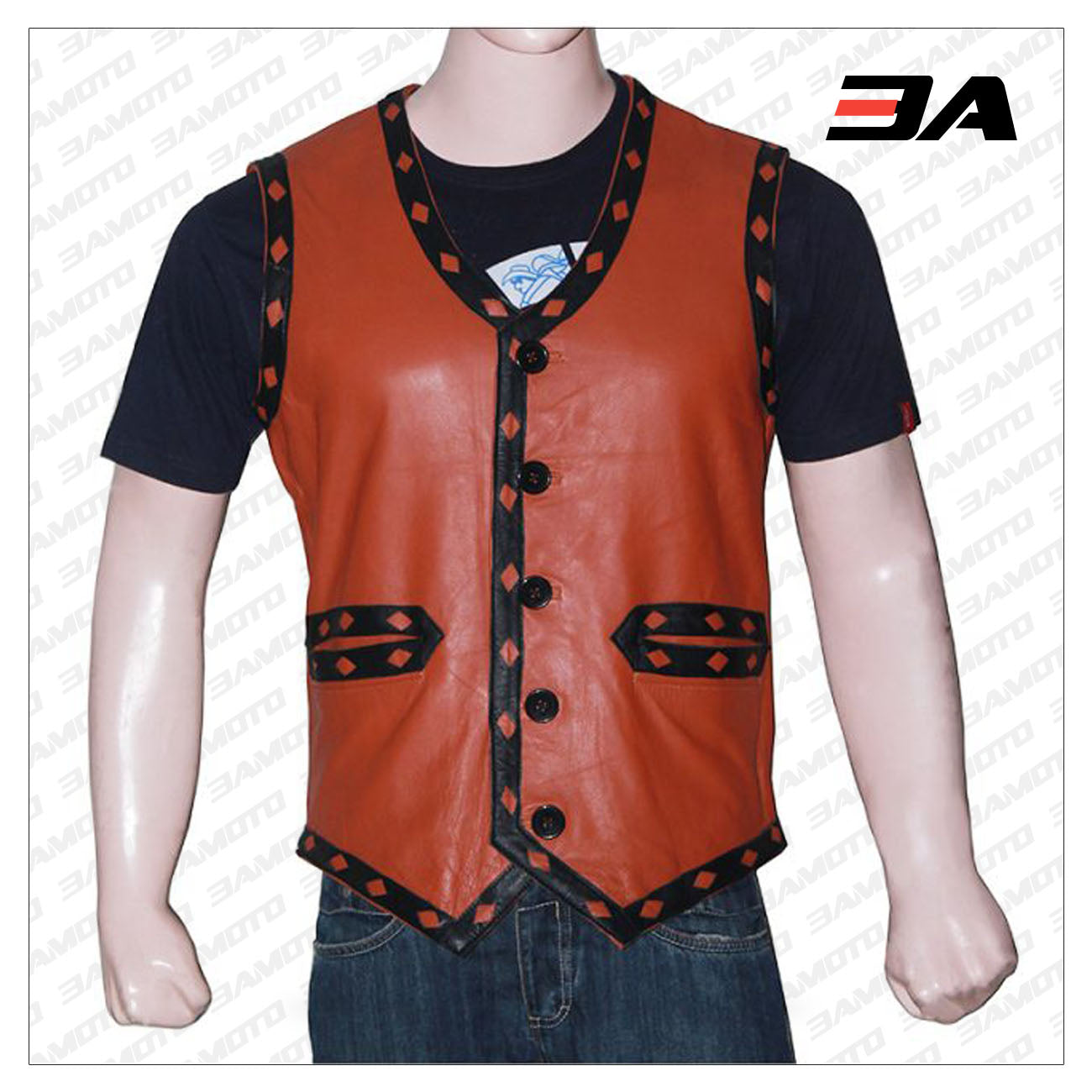 skull tan leather vest