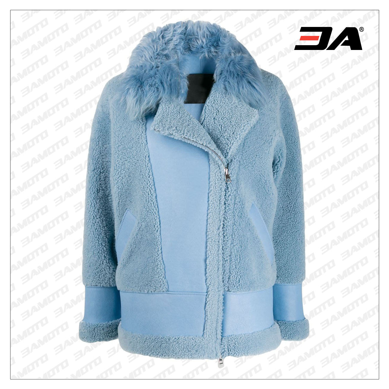 Sky Blue Merino Wool Shearling Aviator Jacket