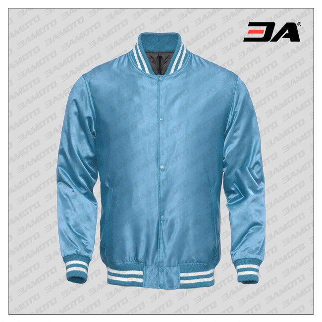 Sky Blue Satin Baseball Jacket