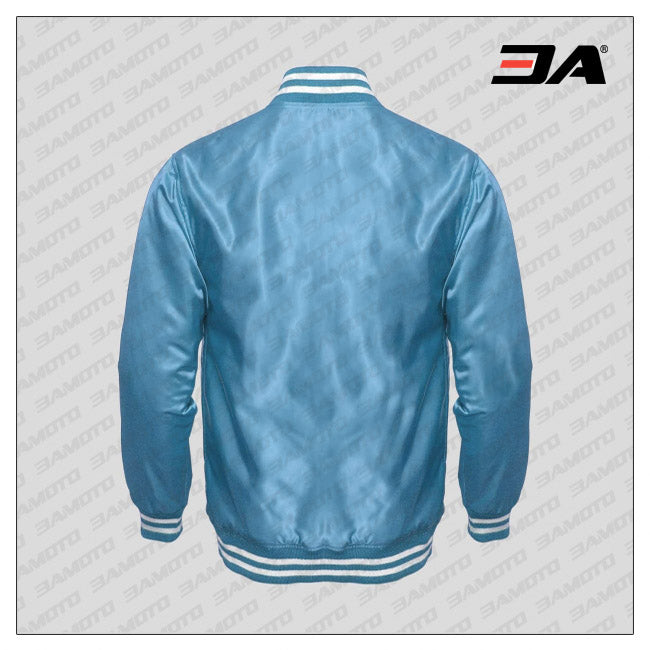 Sky Blue Satin Baseball Jacket