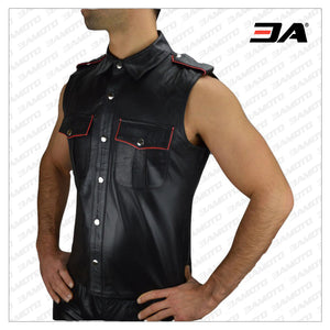 sleeveless leather shirt