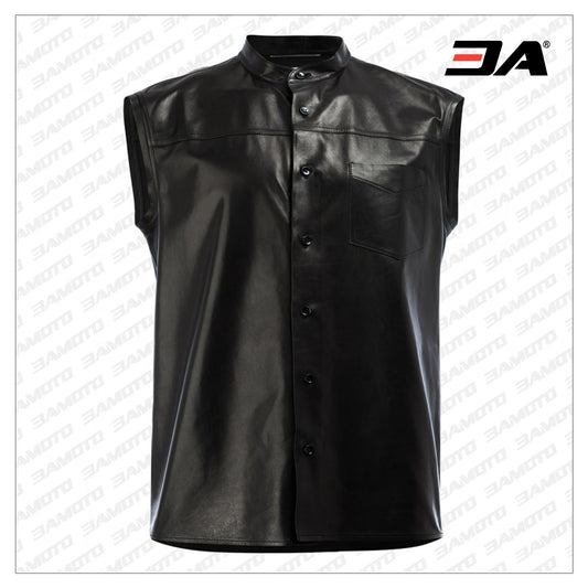 Soldier Sleeveless Leather Shirt - 3amoto shop