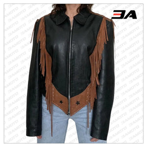 Star Western Fringe Leather Jacket - 3A MOTO LEATHER