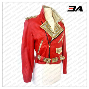Studded Crystal Embellished Vintage Leather Jacket - 3A MOTO LEATHER