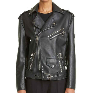 Studded Leather Moto Jacket Women