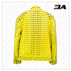 Studded Punk Leather Yellow Vintage Jacket - 3A MOTO LEATHER