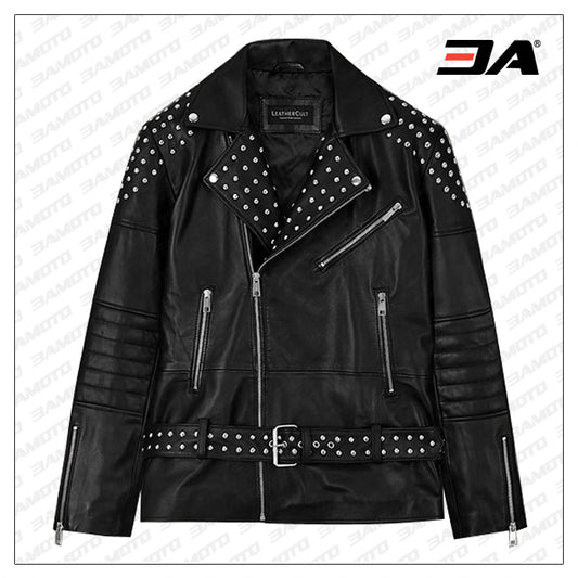 Studded Biker Leather Jacket - Fashion Leather Jackets USA - 3AMOTO