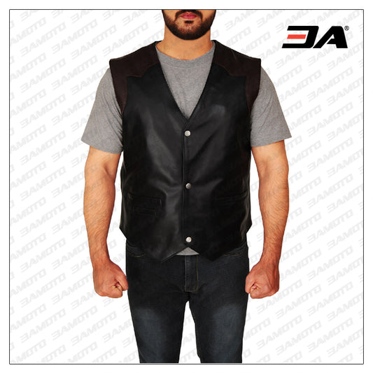 Men Cowboy Leather Vest - 3amoto shop