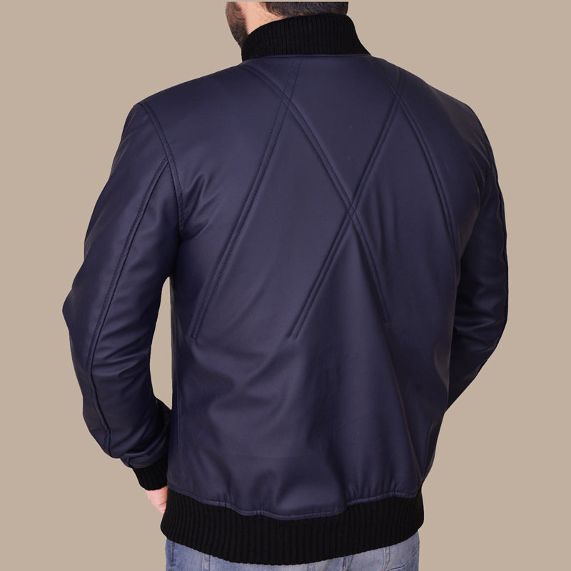 stylish navy blue varsity jacket