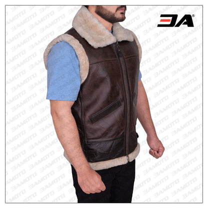 Men Stylish Sheepskin Brown Leather Vest