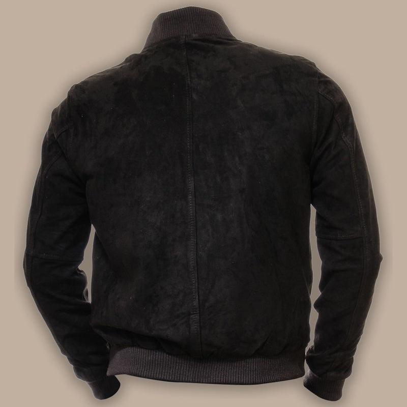 Black Suede Bomber Leather Jacket