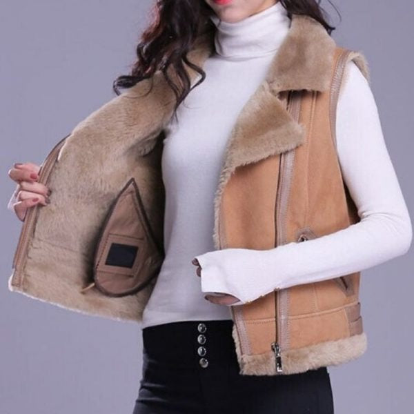 shearling leather vest women