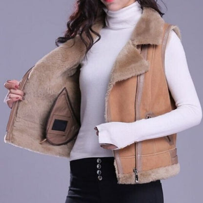 shearling leather vest women