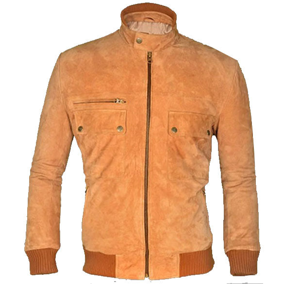 Mens Suede Leather Bomber Jacket