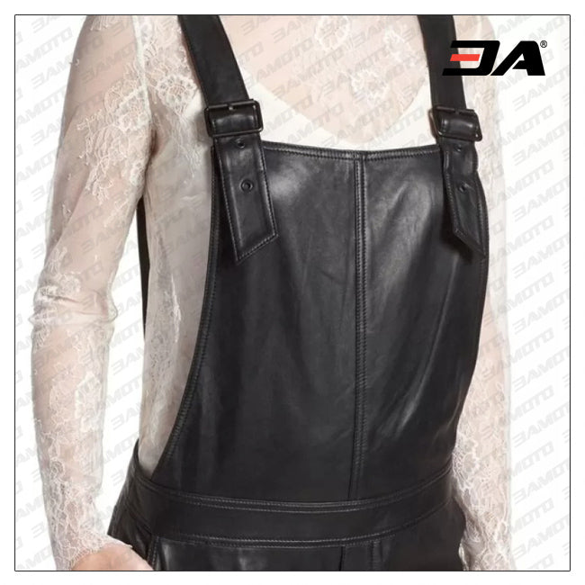 black leather overall for women