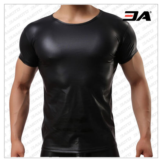 Black Leather T Shirt - 3amoto shop