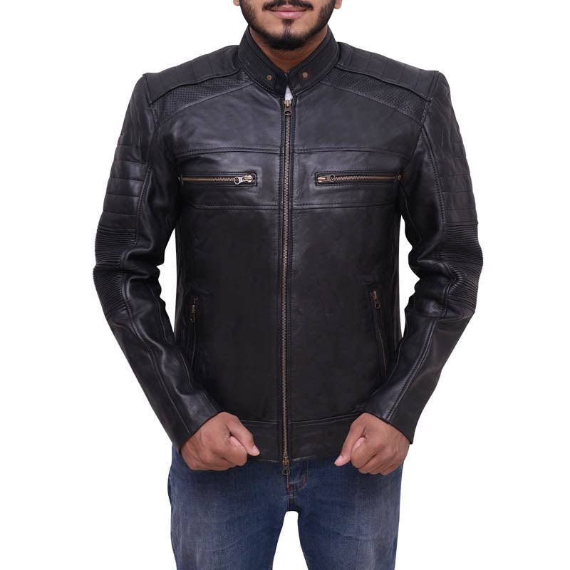 Mens Black Cafe Racer Biker Jacket - Buy Best Black Biker Jacket