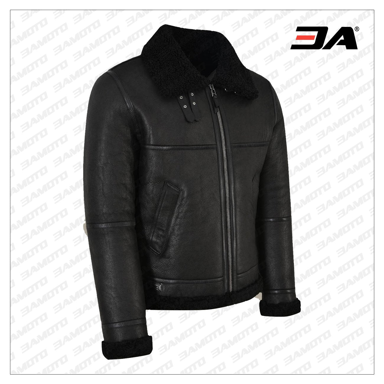 Men Jet Black Shearling Leather Jacket