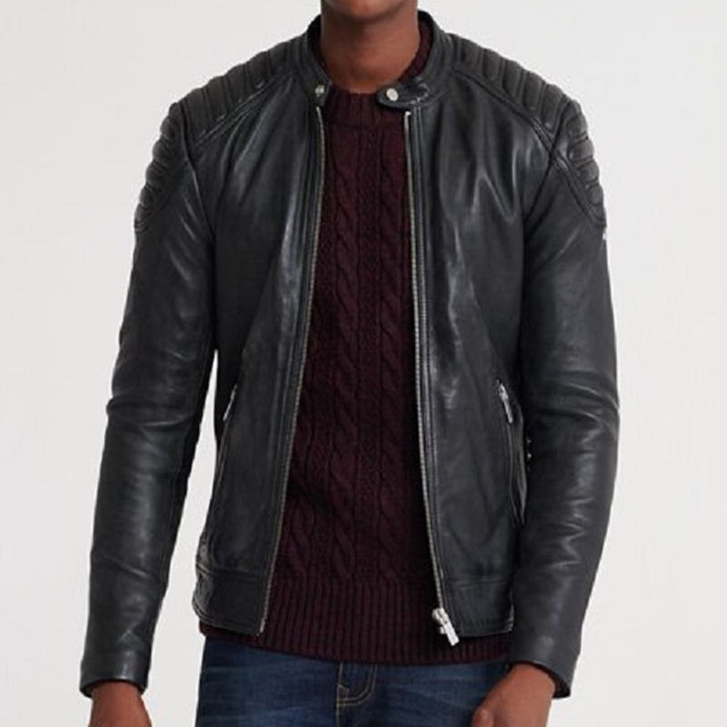 trending men black leather jacket