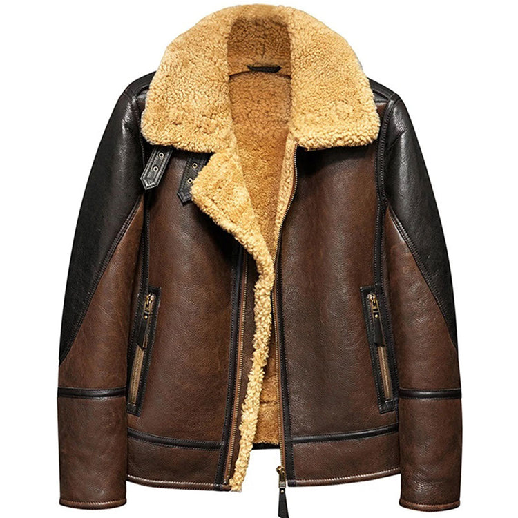 Trendy Men’s Aviator Dark Brown Leather Shearling Jacket