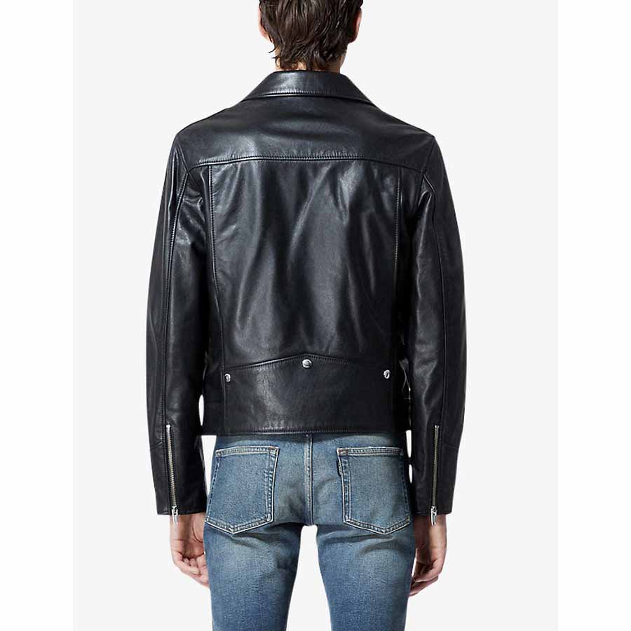 Trendy Mens Black Leather Biker Jacket Back