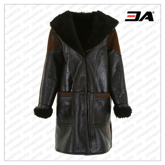 Two Tone Lamb Fur Hooded Coat - Fashion Leather Jackets USA - 3AMOTO
