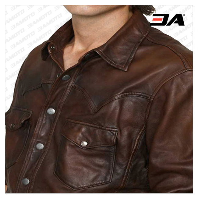 Cheap Brown Leather Shirt