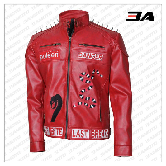 Venomous Danger Poison Snake Bite Last Breath Studded Biker Jacket - 3A MOTO LEATHER - 3amoto shop