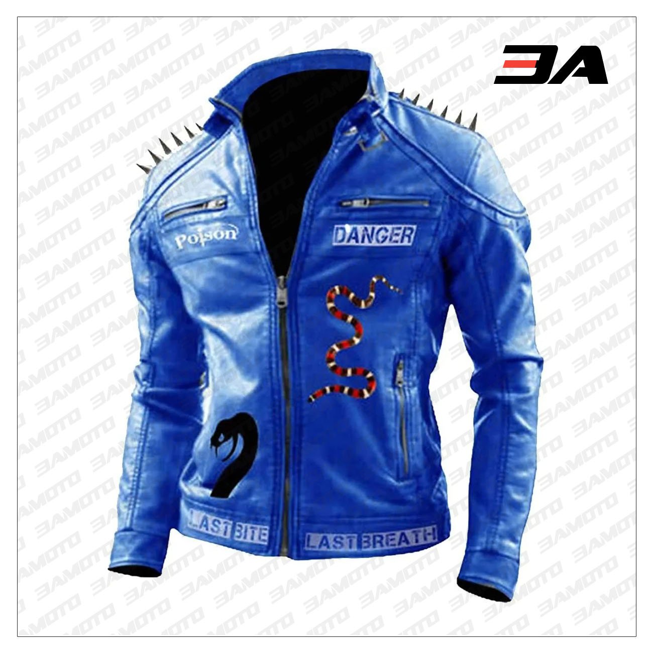 Venomous Danger Poison Snake Bite Last Breath Studded Biker Jacket - 3A MOTO LEATHER