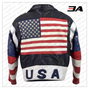 Vintage 80s USA Flag Brando Stars Studded Bomber Leather Jacket - 3A MOTO LEATHER