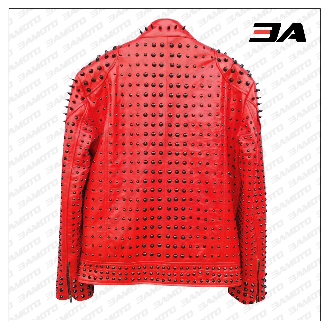 Red Vintage Studded Punk Leather Biker Jacket Custom