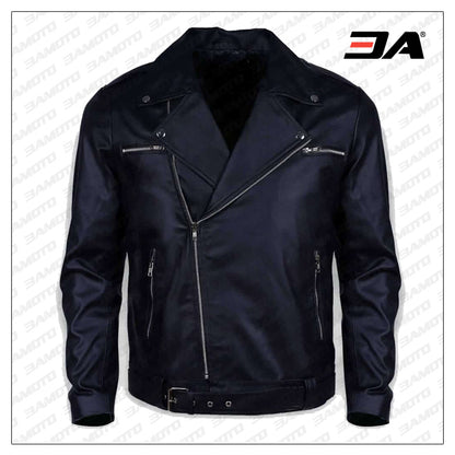 mens biker leather jacket black