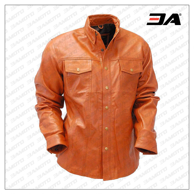 Waxy Distressed Light Brown Leather Shirt