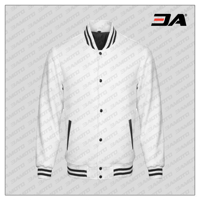 White Cotton Fleece Varsity Jacket