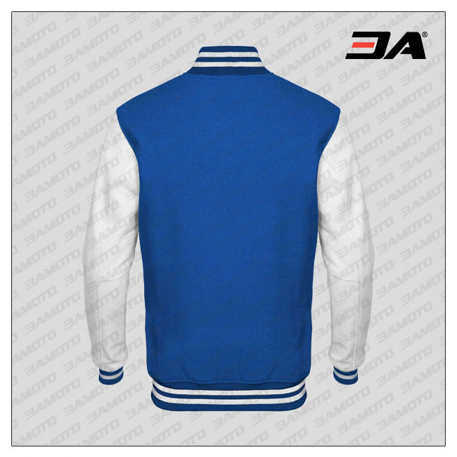 White Leather & Royal Blue Wool Varsity Letter Jacket