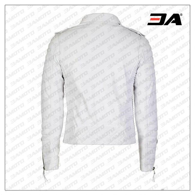 White Leather Biker Jacket Mens