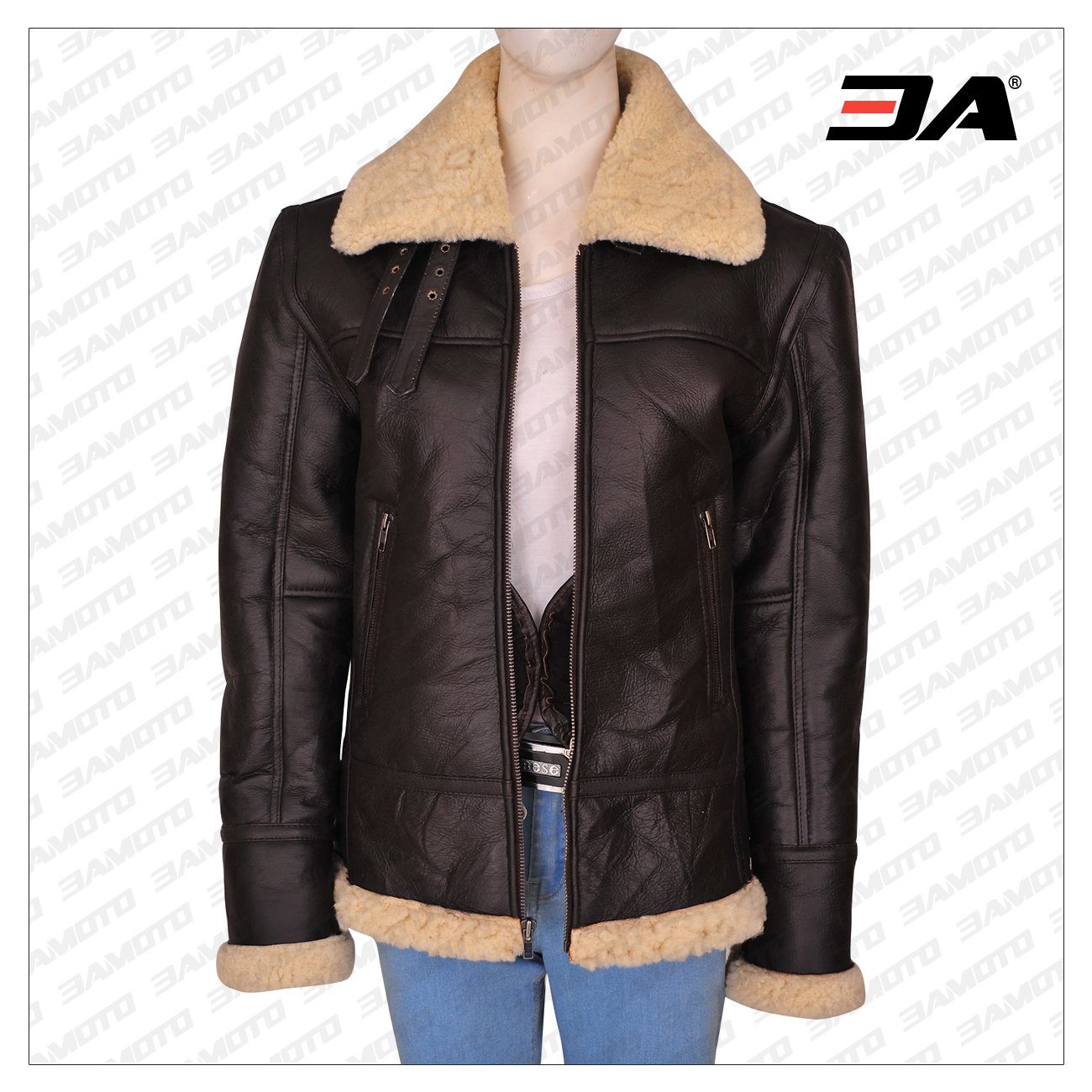 women b3 bomber shealring leather jacket