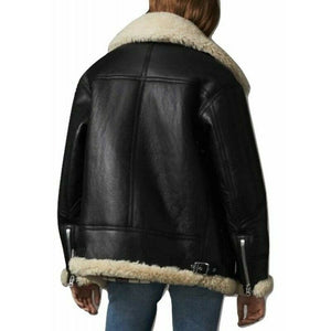 women b3 shearling black leather jacket