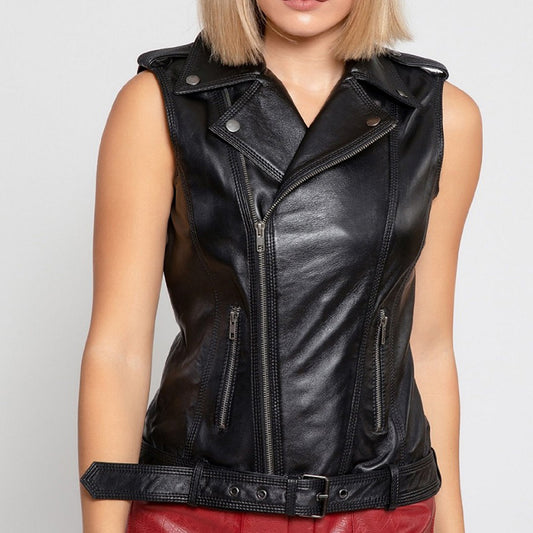 women biker leather vest - Fashion Leather Jackets USA - 3AMOTO