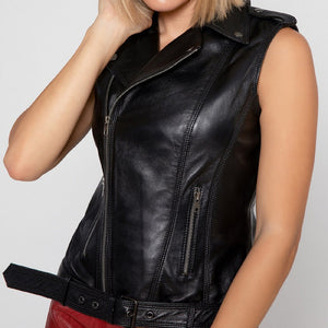 women black biker leather vest