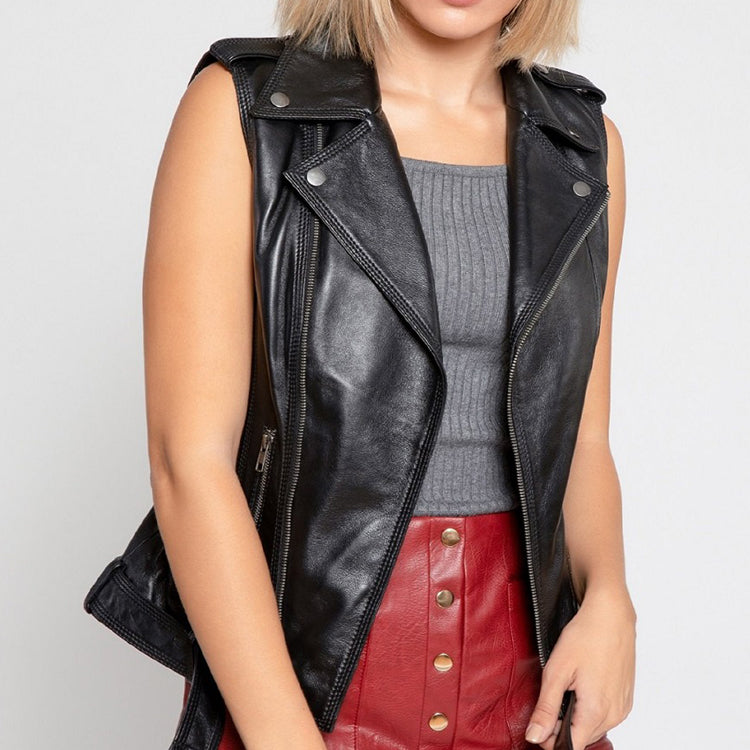 Women Black Leather Vest