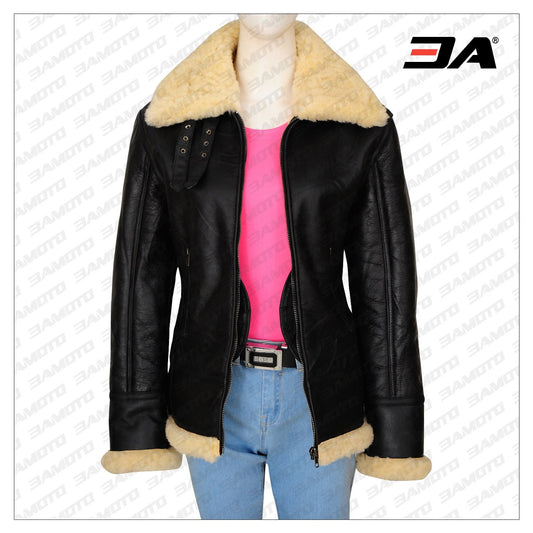 women black shearling b3 bomber leather jacket - Fashion Leather Jackets USA - 3AMOTO