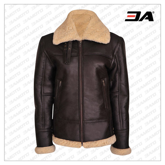 women brown b3 bomber shearling jacket - Fashion Leather Jackets USA - 3AMOTO